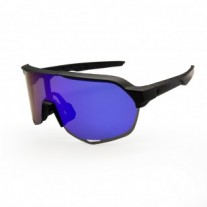 100% S2 Sport Performance Sunglasses Black Frame Blue Mirror Lens