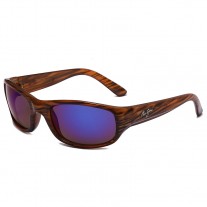 Maui Jim Stingray Polarized Wrap Sunglasses Wood Frame Sapphire Lens