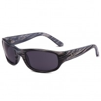 Maui Jim Stingray Polarized Wrap Sunglasses Wood Textured Frame Dark Grey Lens