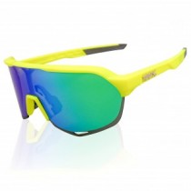 100% S2 Sport Performance Sunglasses Yellow Frame HiPER Blue Green Mirror Lens