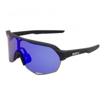 100% S2 Sunglasses Black Frame HiPER Blue Mirror Lens