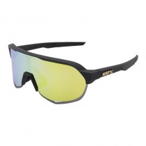 100% S2 Sunglasses Black Frame HiPER Galaxy Gold Mirror Lens