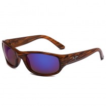 Maui Jim Stingray Polarized Wrap Sunglasses Wood Frame Sapphire Lens