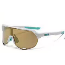 100% S2 Sunglasses White Green Frame HiPER Soft Gold Mirror Lens