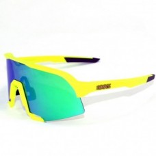 100% S3 Sport Sunglasses Yellow Frame HiPER Green Mirror Lens